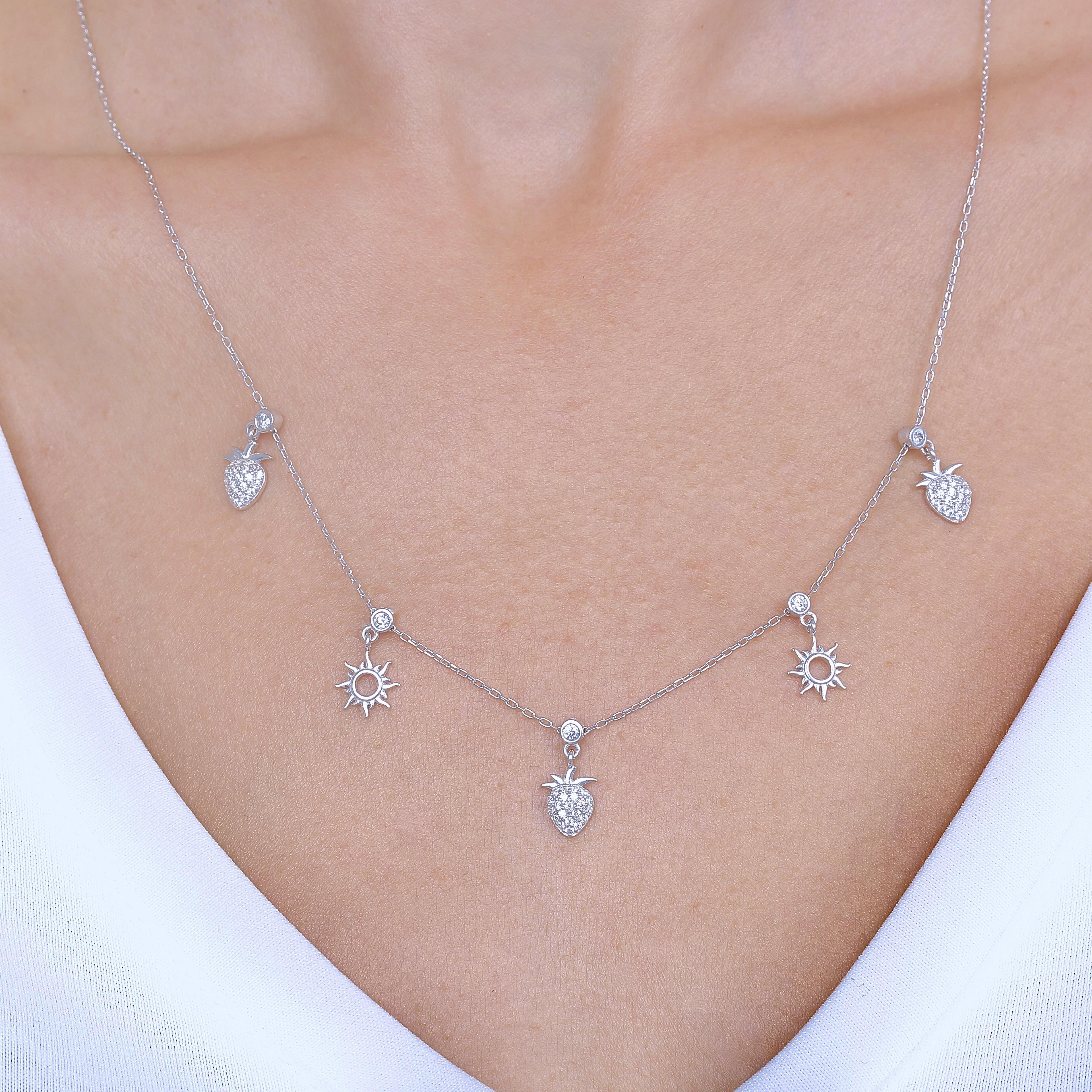 Summer Strawberry Silver Luck Choker Necklace