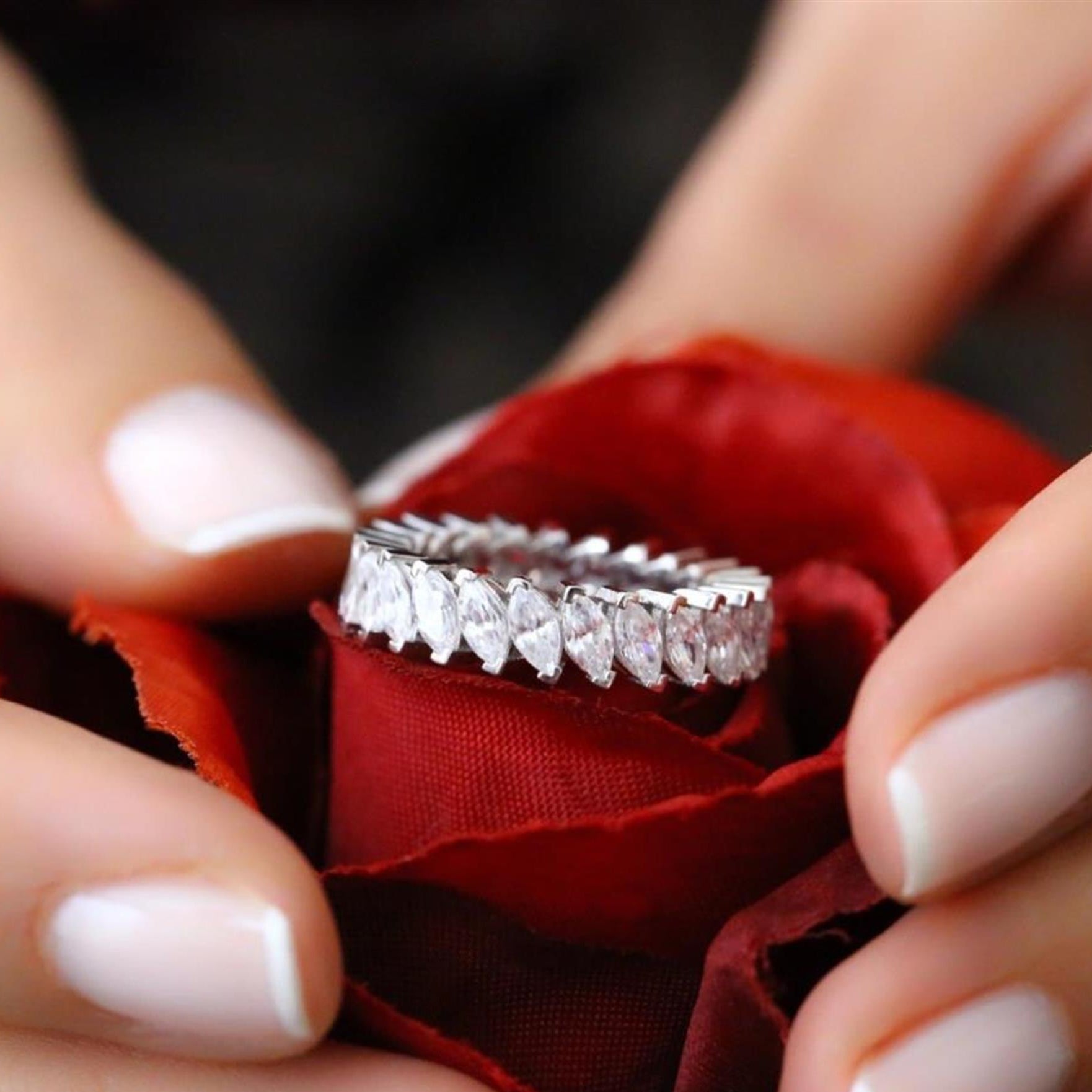 Marquise Eternity Band Silver Ring