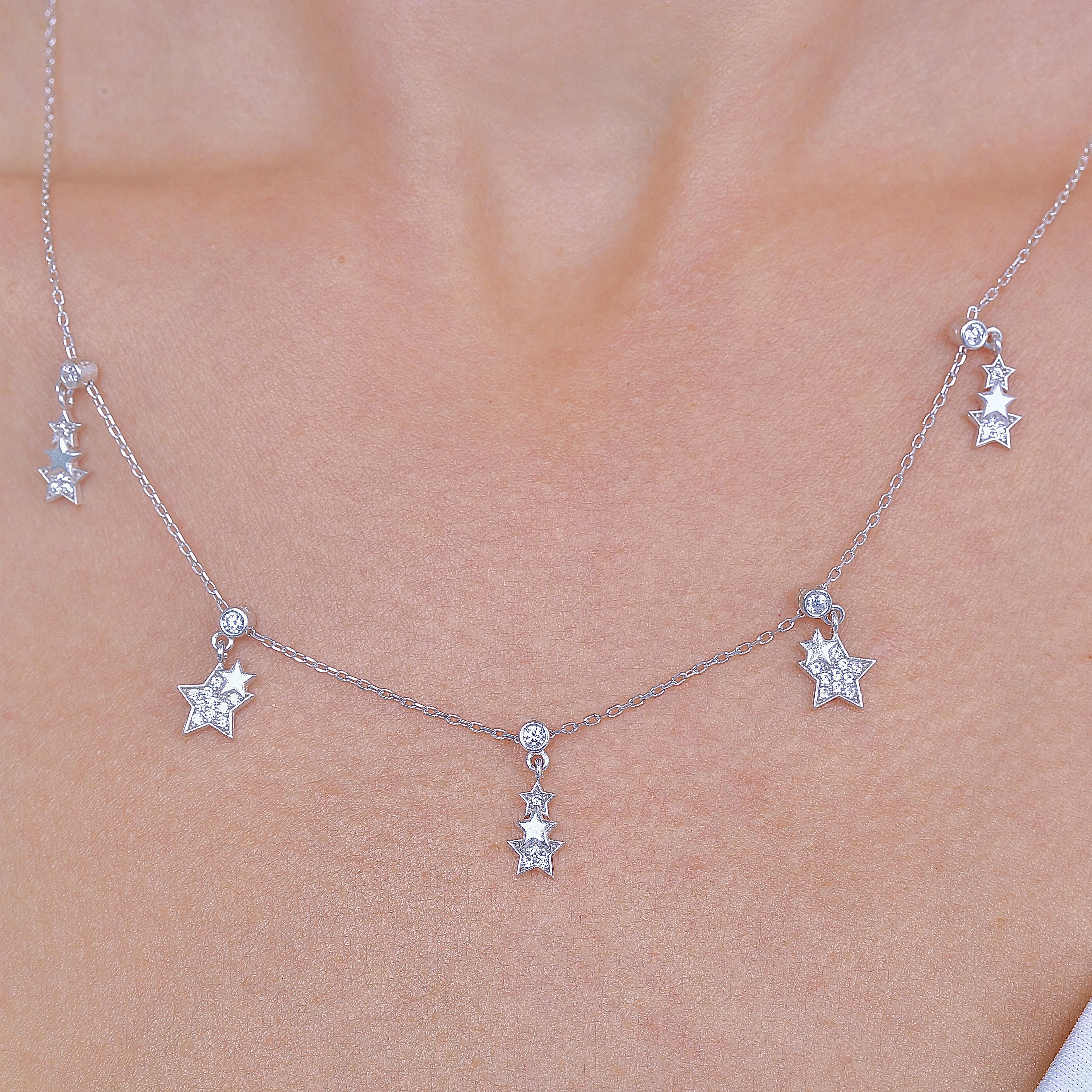 Star Gate Luck Silver Choker Necklace
