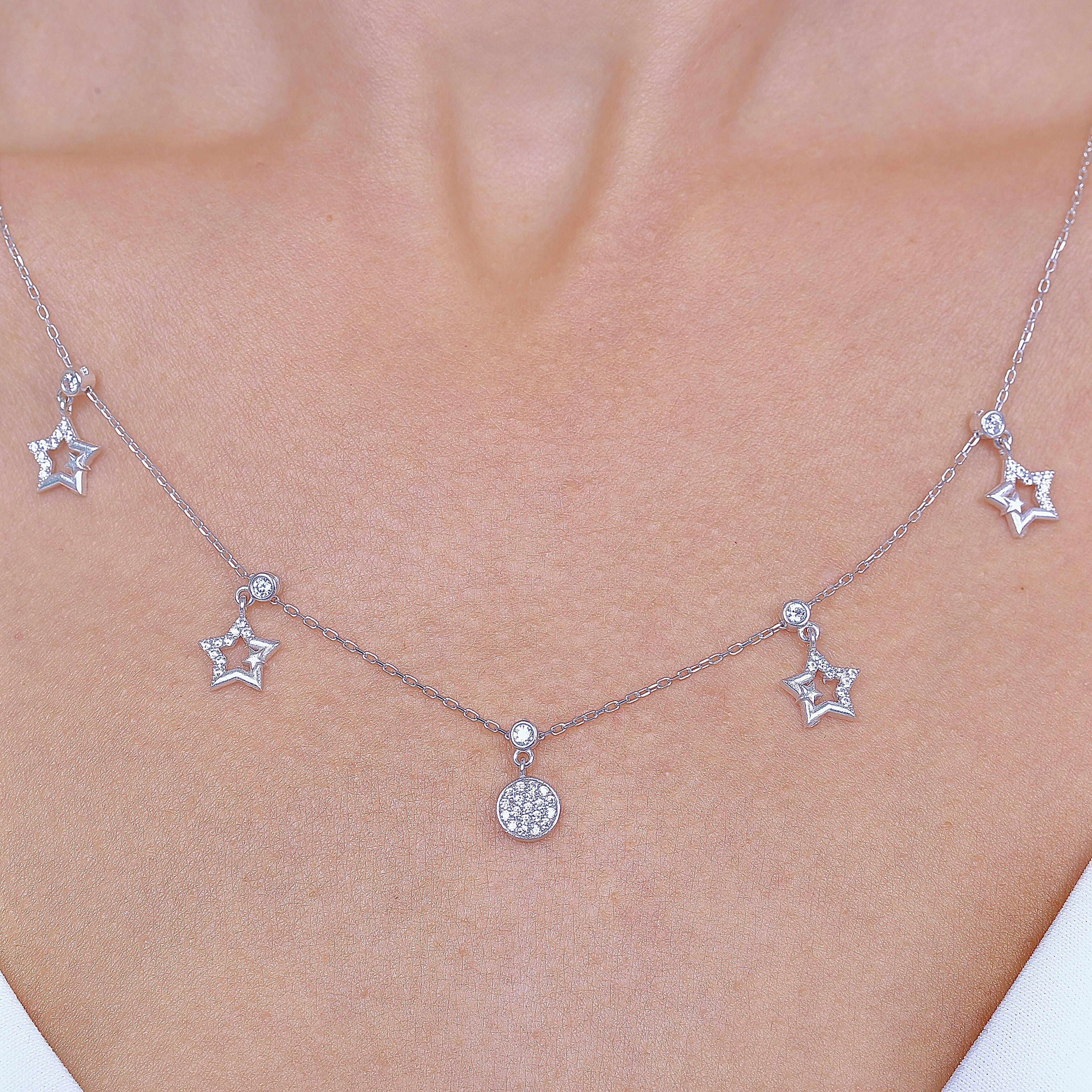 Starry Night Lucky Silver Choker Necklace