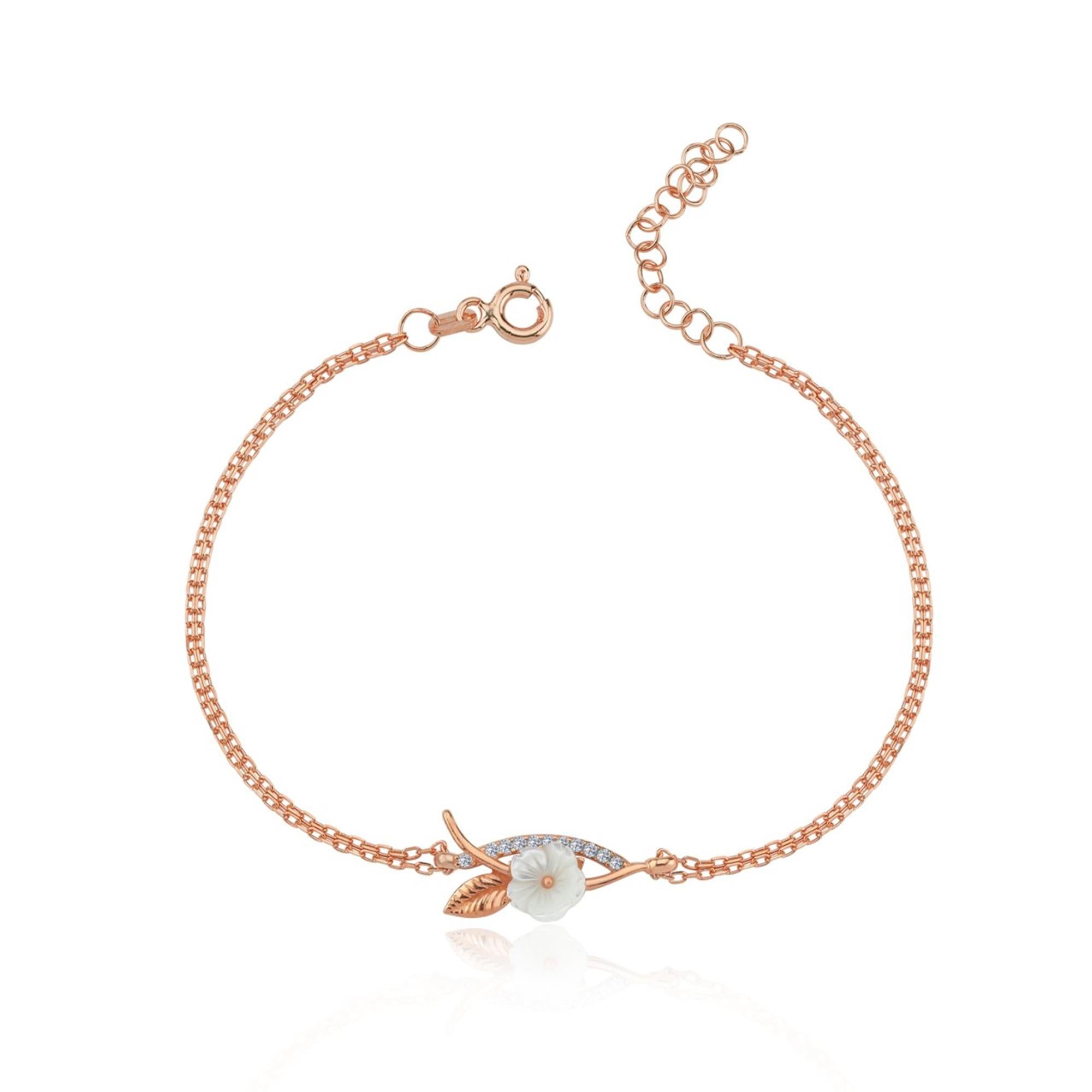 Dainty Cute Magnolia Flowers Rose Gold Bracelet