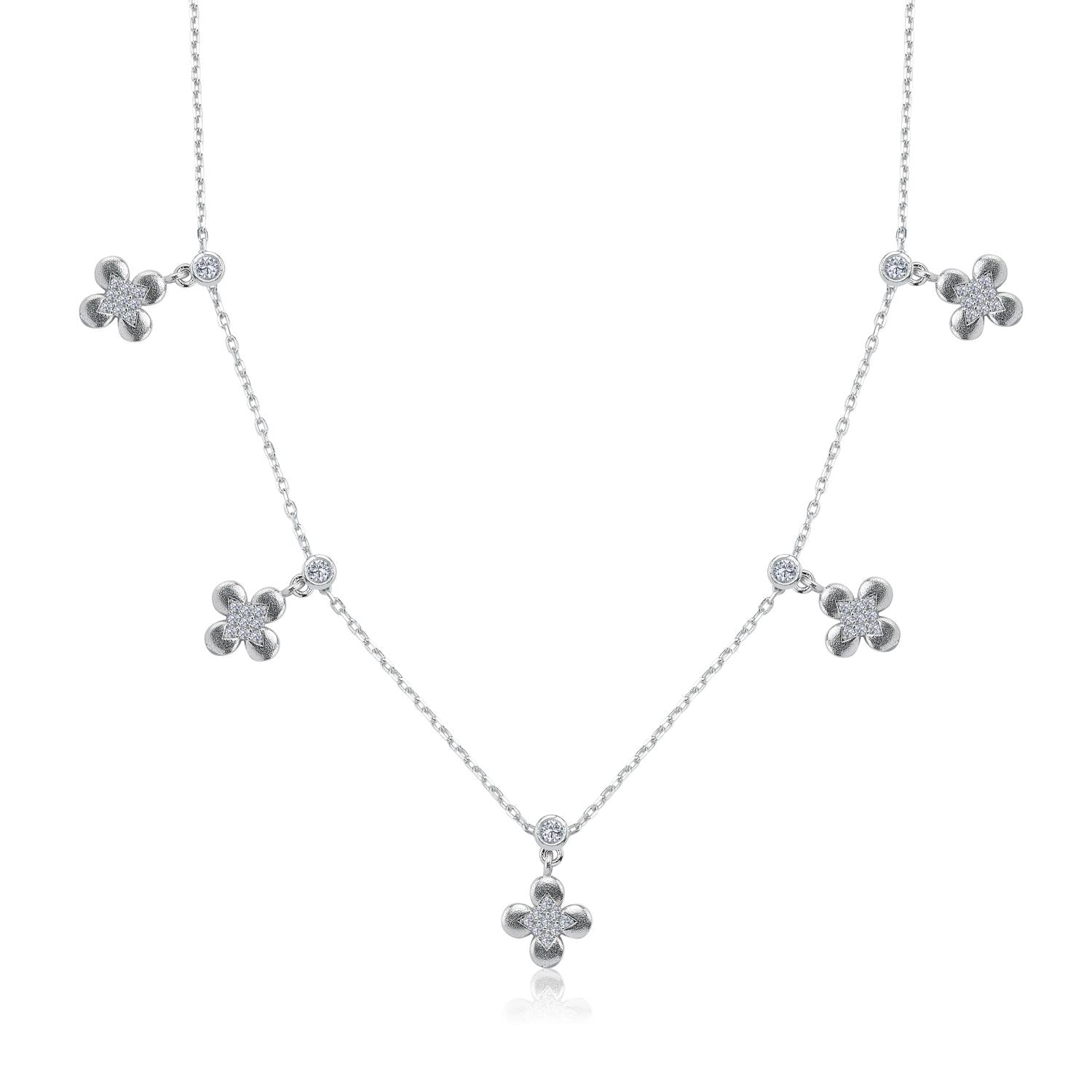 Elegant Clovers Luck Silver Choker Necklace